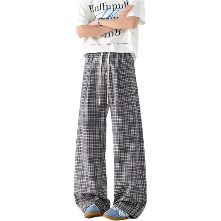BEAR UNION Casual Pants Unisex Black White Plaid-11