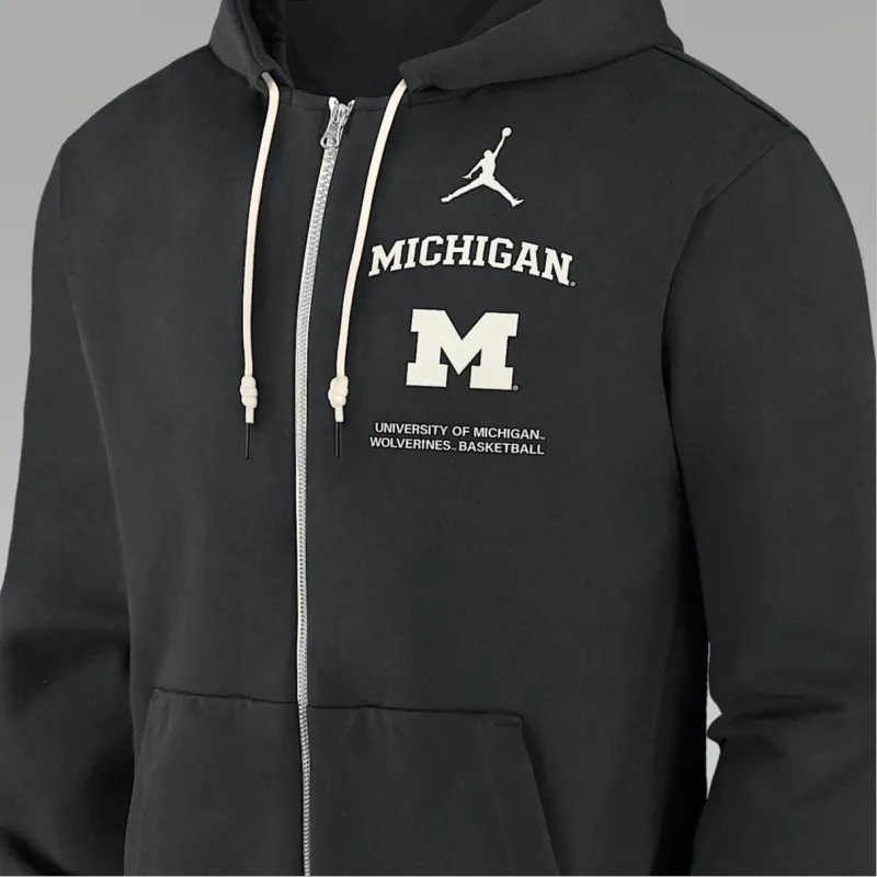 Nike Michigan Wolverines On Court Basketball Jordan Brand Dri FIT College Full Zip Hoodie-2