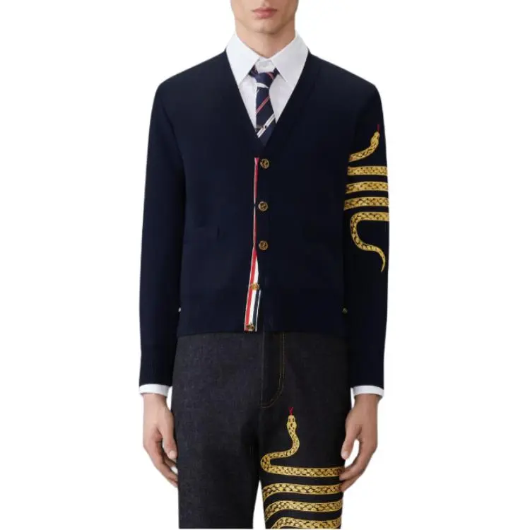 THOM BROWNE Graphic Embroidered V Neck Cardigan-2