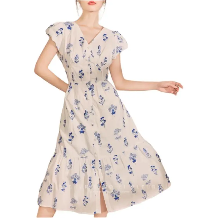 QIAOYUHUAZUN Short Sleeved Dresses Women's Blue-2