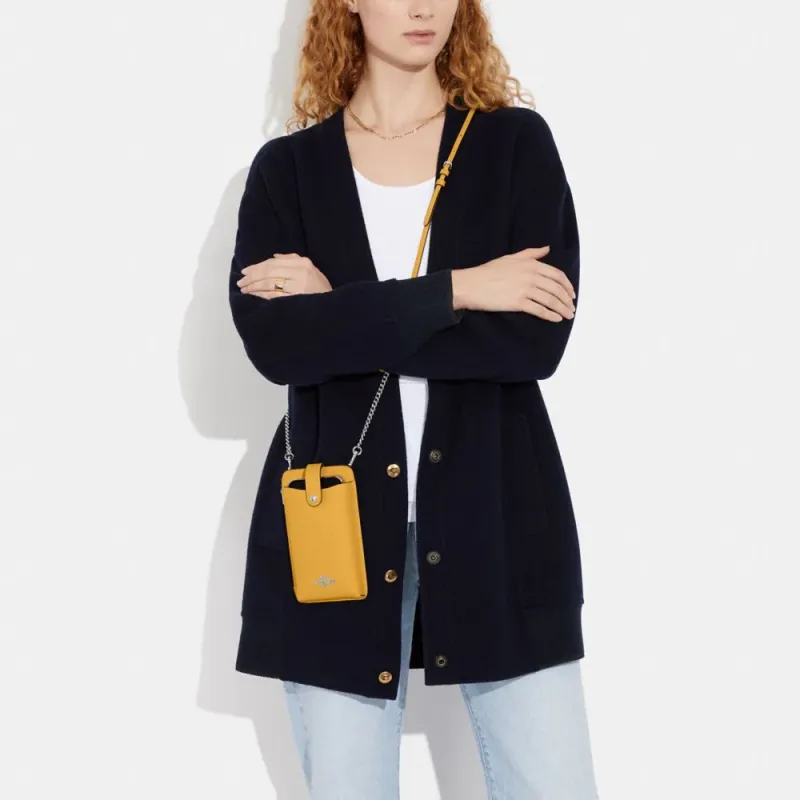 COACH Cross Grain Leather Crossbody Bag With Hidden Button Cell Phone Pouch Mini Women's Yellow-4