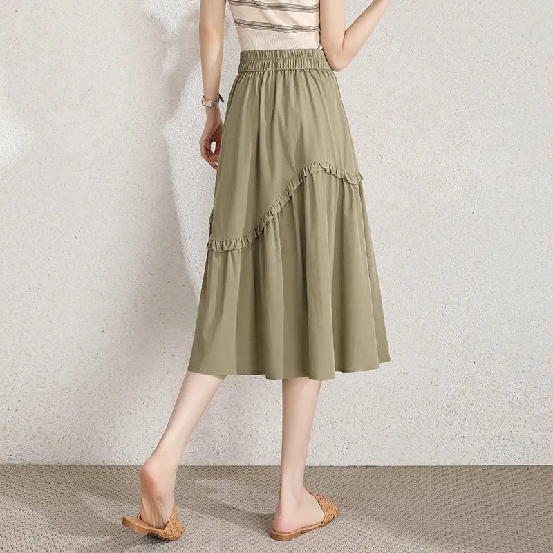 LOUISY AO Casual Long Skirts Women's Khaki-3