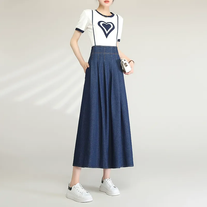 LOUISY AO Denim Long Skirt Women's Blue-3