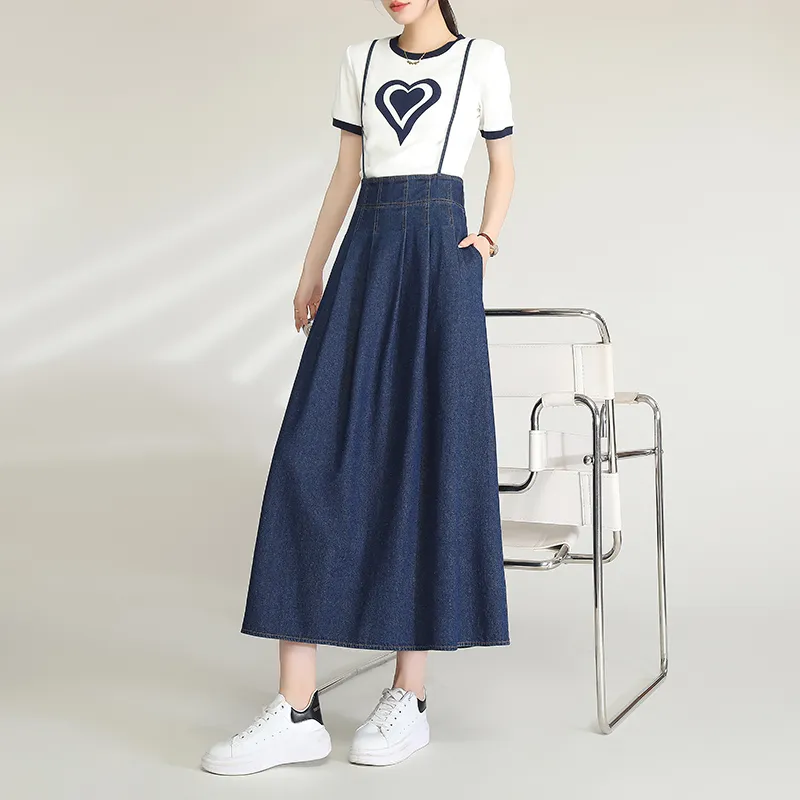 LOUISY AO Denim Long Skirt Women's Blue-4