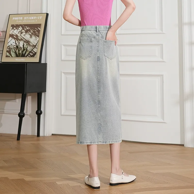 LOUISY AO Denim Long Skirts Women's Light Blue-5