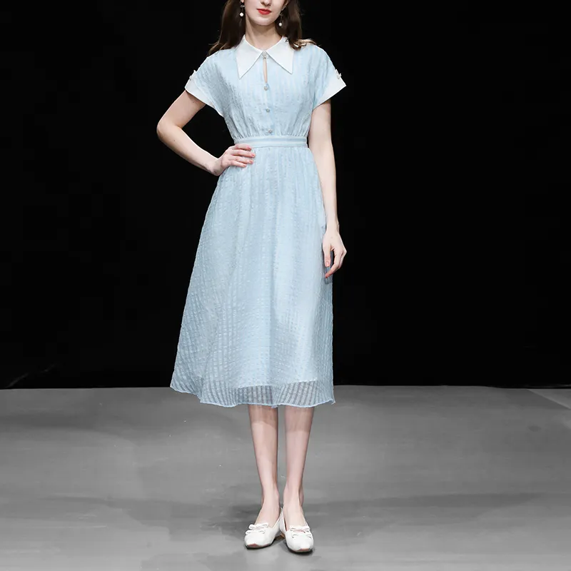 Duffy Fashion Short Sleeved Dress Women's Sky Blue-1