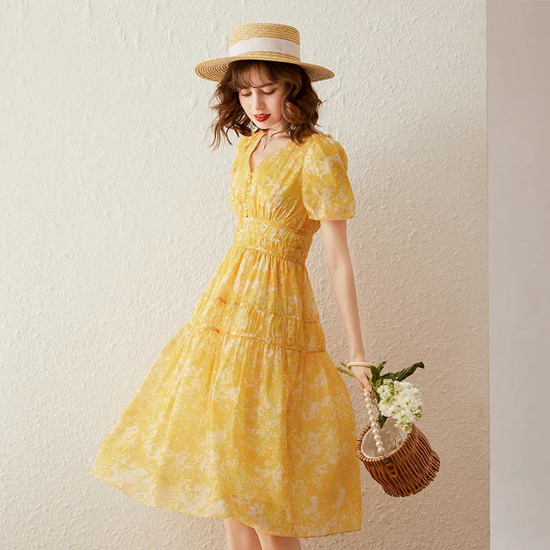 LOUISY AO Short Sleeved Dresses Women's Yellow-2