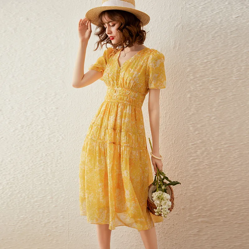 LOUISY AO Short Sleeved Dresses Women's Yellow-3