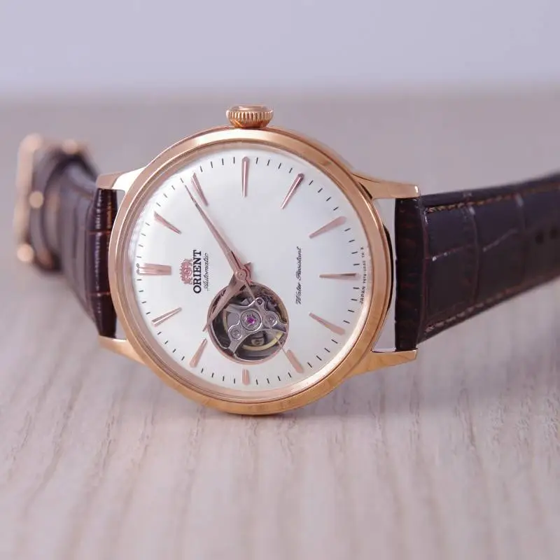 ORIENT Automatic/Manual Mechanical Movement Cow Leather Strap Watch 45.5*40.5mm Men's Watches White Dial-5