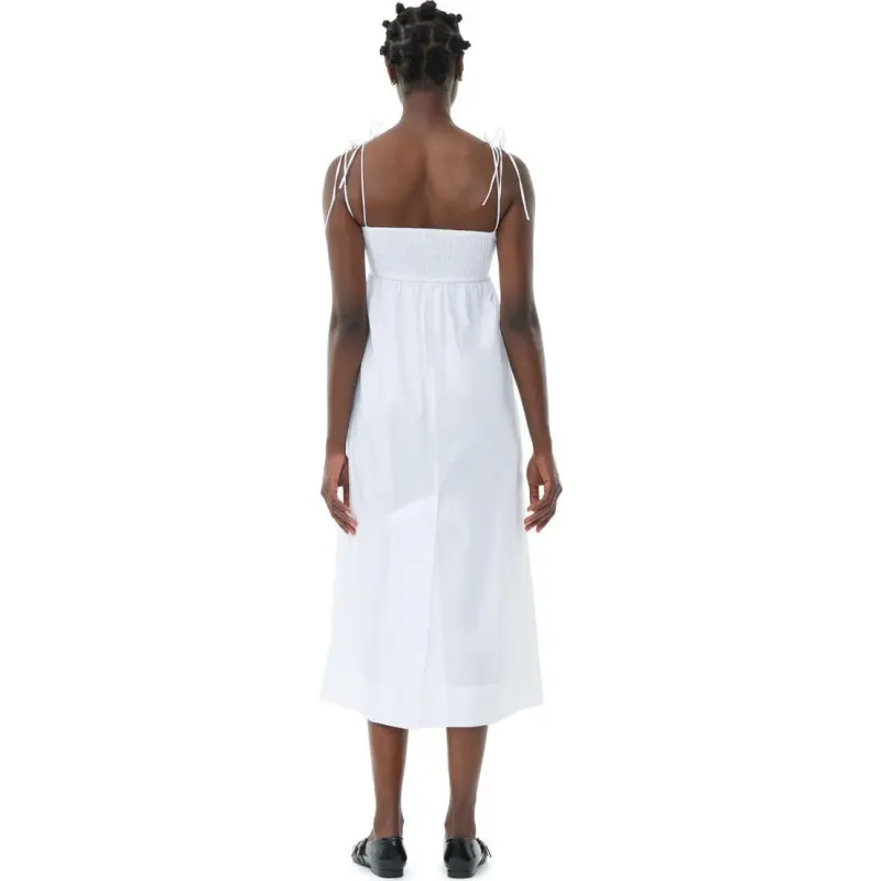 GANNI Square Neck Poplin String Midi Dress-4
