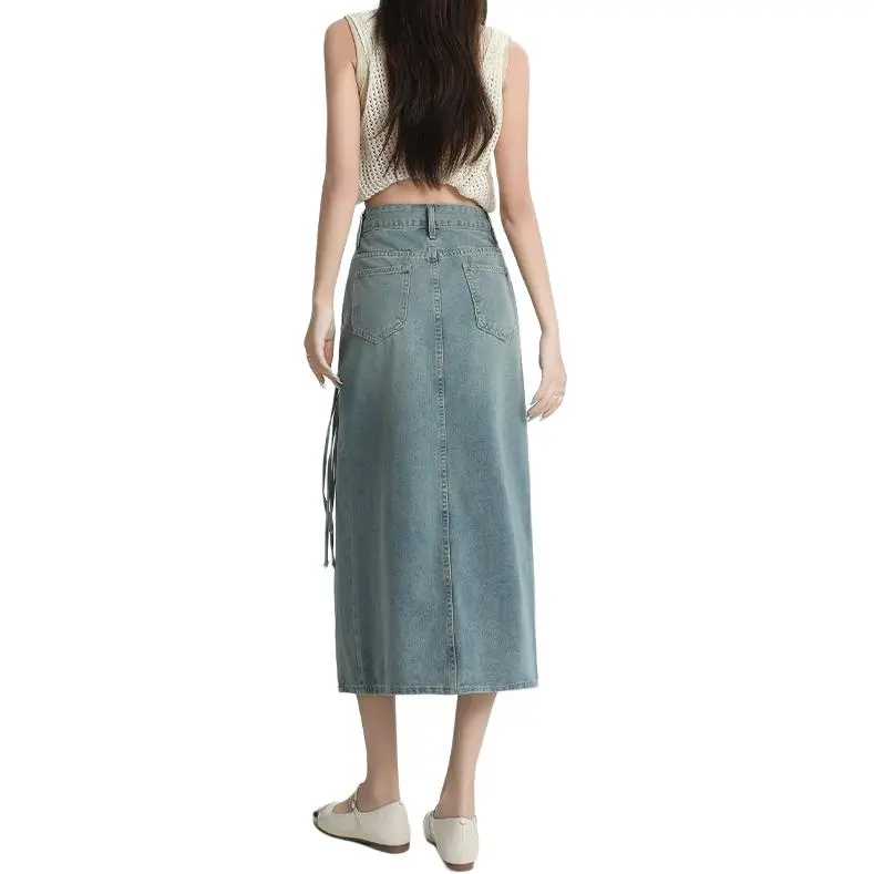 Concubine Zhu Denim Long Skirt Women's Light Blue-2