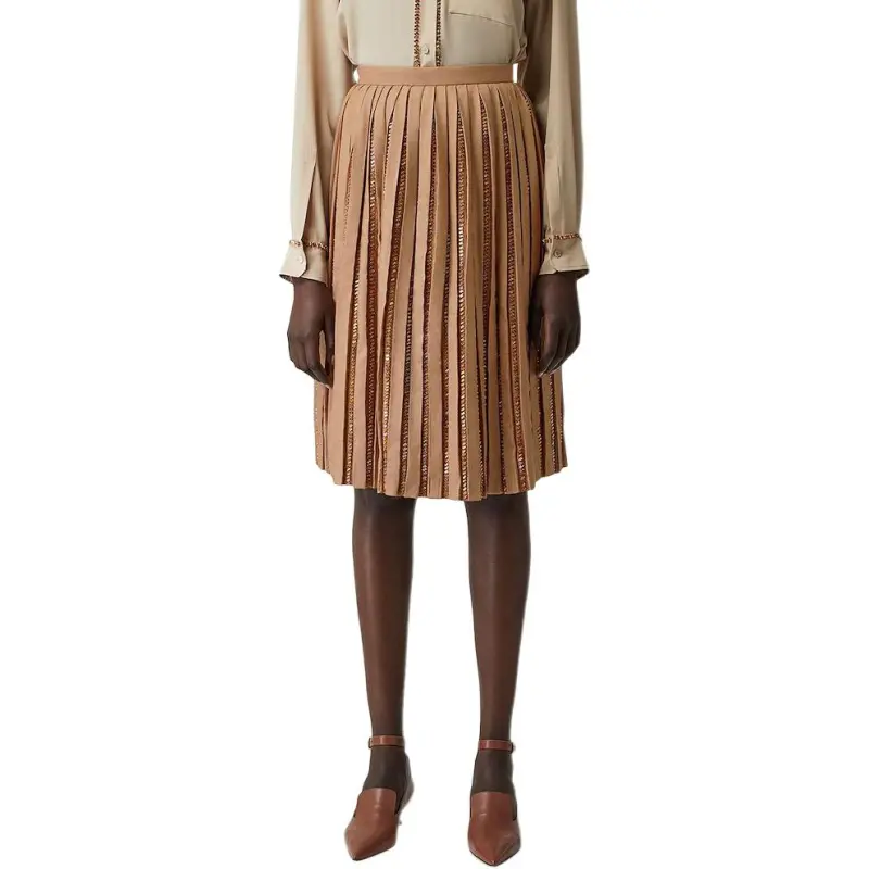 Burberry Crystal Detail Plissé Soleil Wool Silk Blend Skirt-1