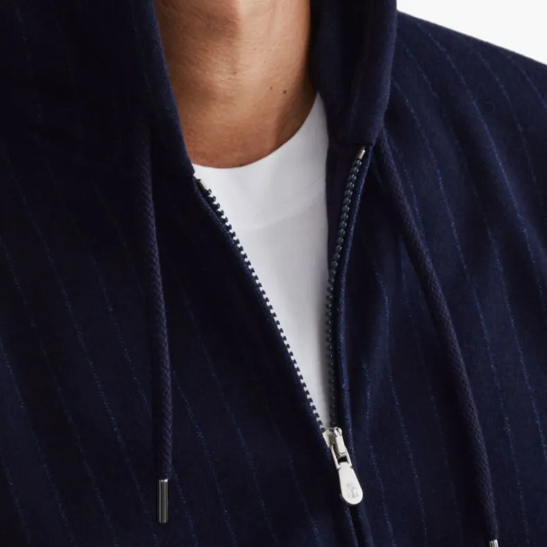 Brunello Cucinelli Striped Zip Up Drawstring Hoodie-4