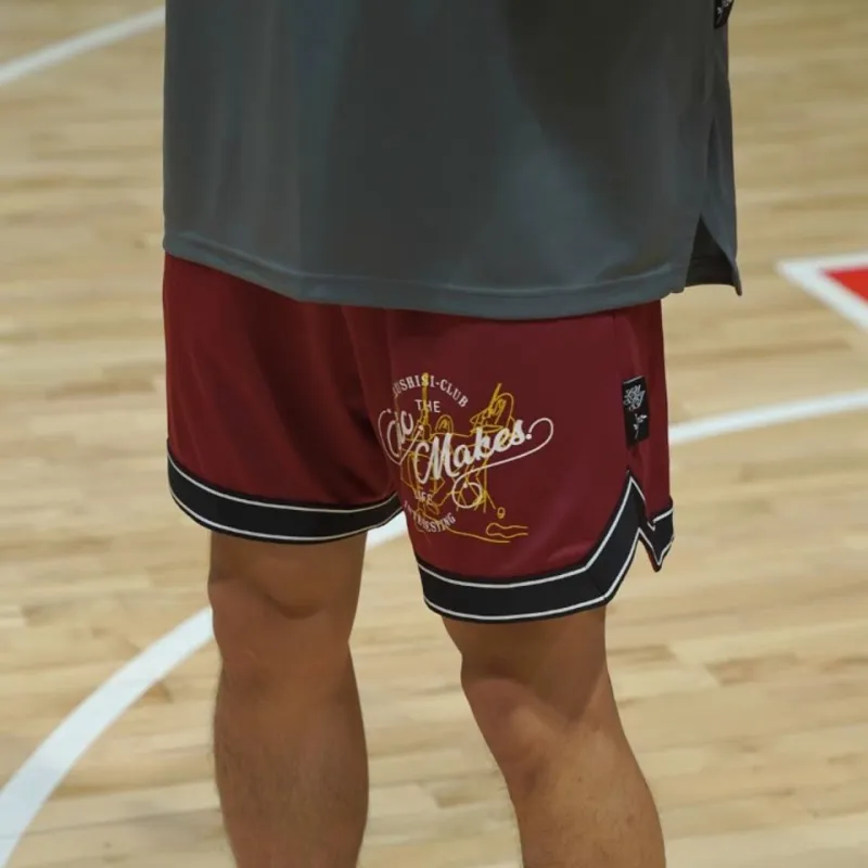 LUSHISI Basketball Shorts Unisex Maroon-3