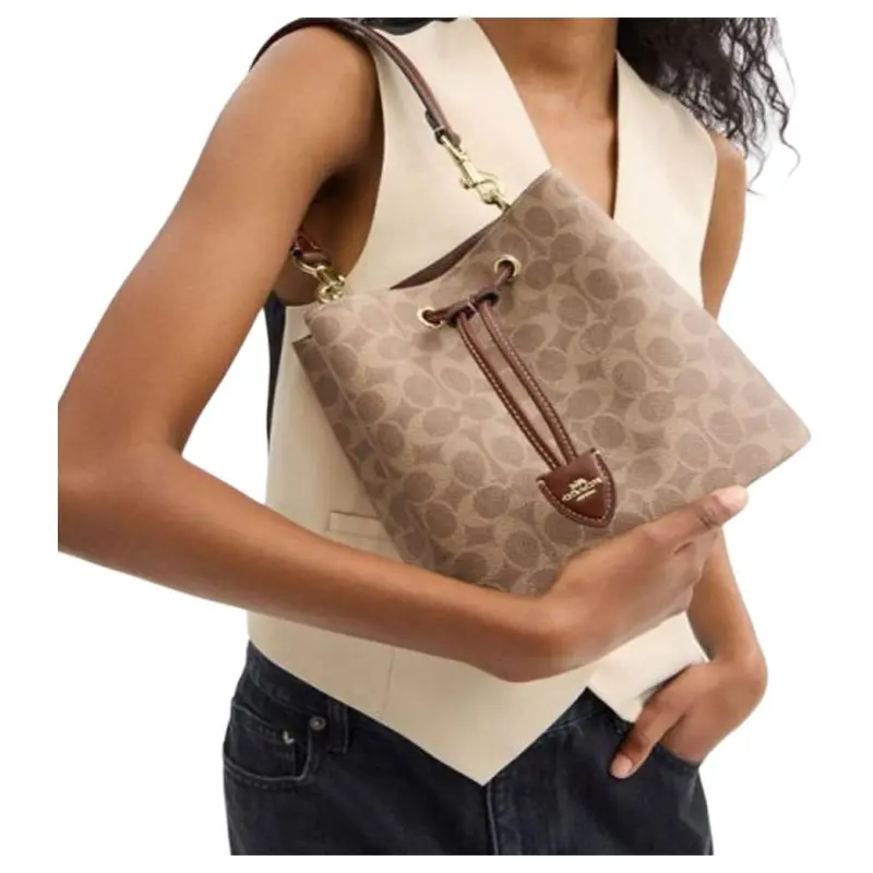 COACH Rowan Leather Bucket Bag Handbag Trumpets Women's Brown-4