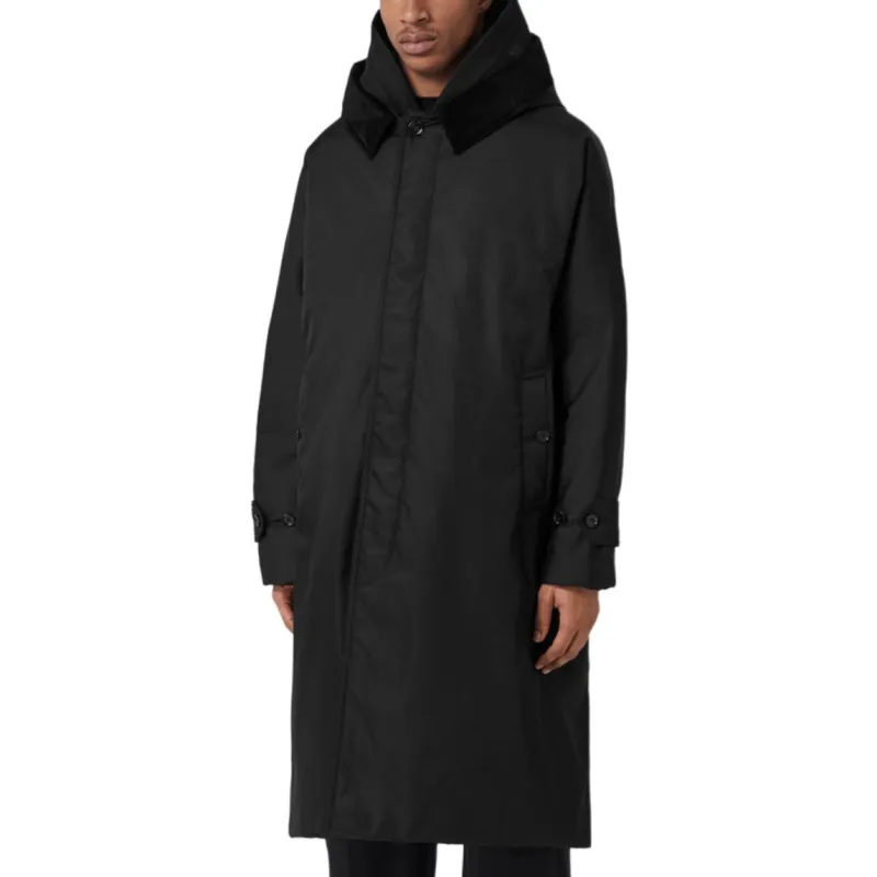Burberry Corduroy Collar Nylon Twill Hooded Car Coat-1