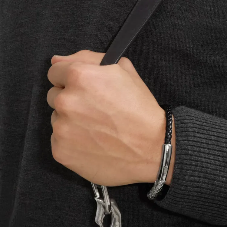 Burberry Brass Palladium Plated Lambskin Leather Bracelets Unisex Black-3