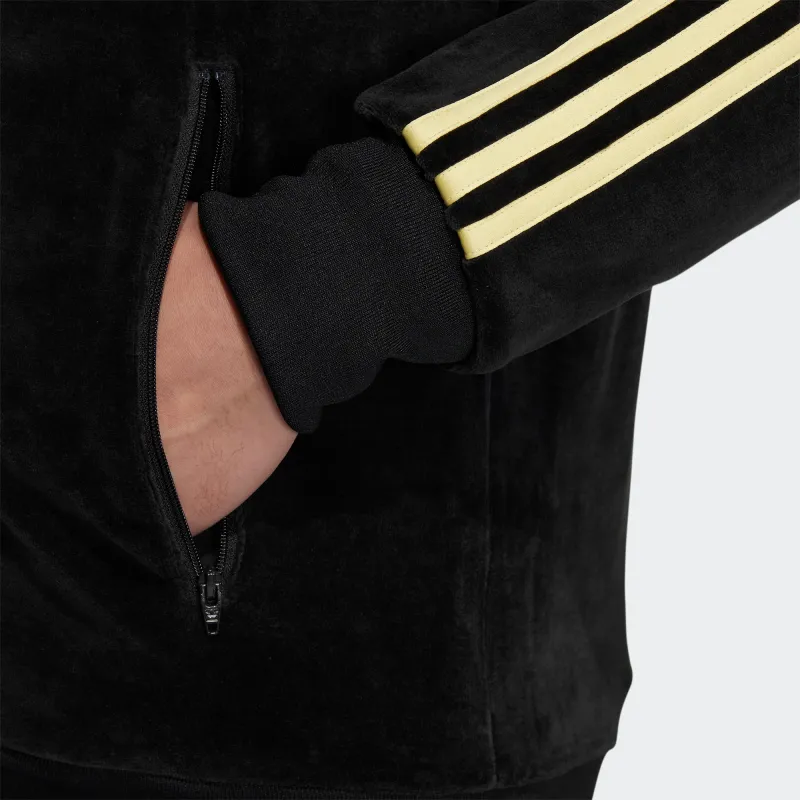 adidas originals Men's Velour Stripe Logo Zip Jacket Black-4