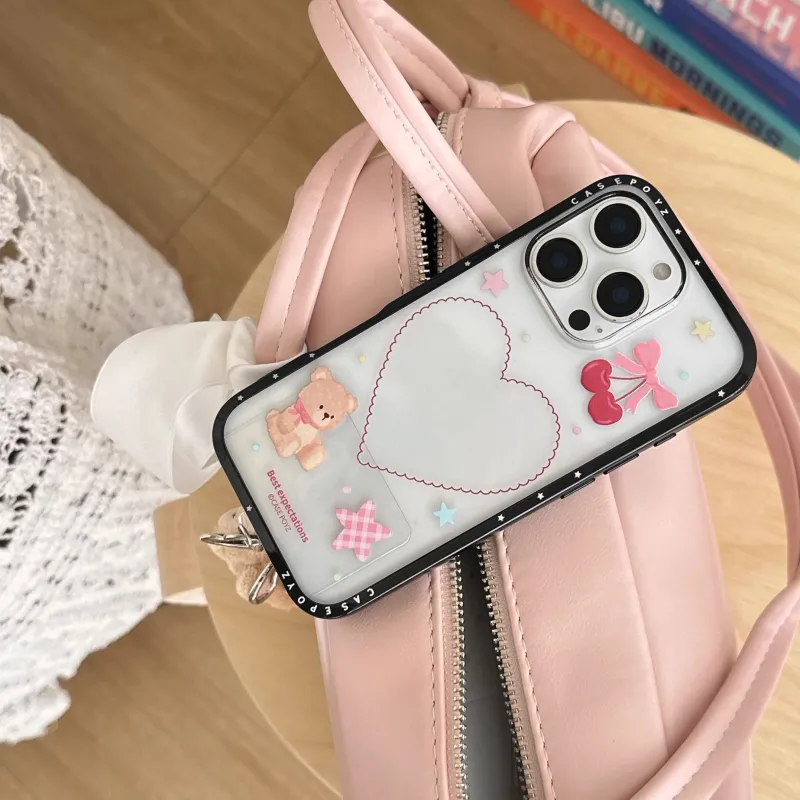 Wei Xin Acrylic Material Cherry Heart Bear Pendant Phone Cases Compatible With IPhone 16/15 Pro Max/Apple 13/14 Pro/Max-6