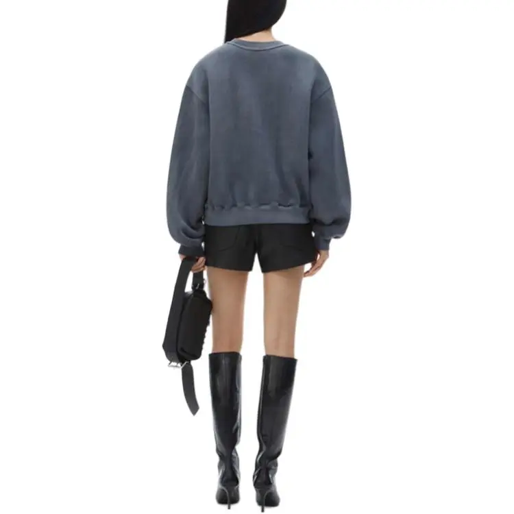 T By Alexander Wang Essential Terry Crew W/ Puff Paint Logo Sweatshirt Washed Asphalt-3