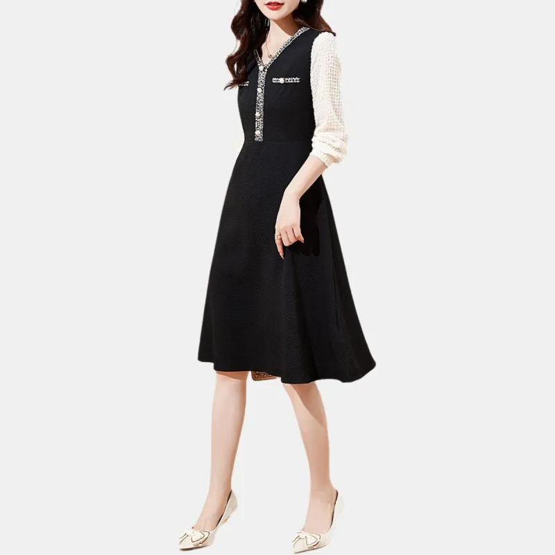 Mo Han Yi Mei Long Sleeved Dress Women's Black-3