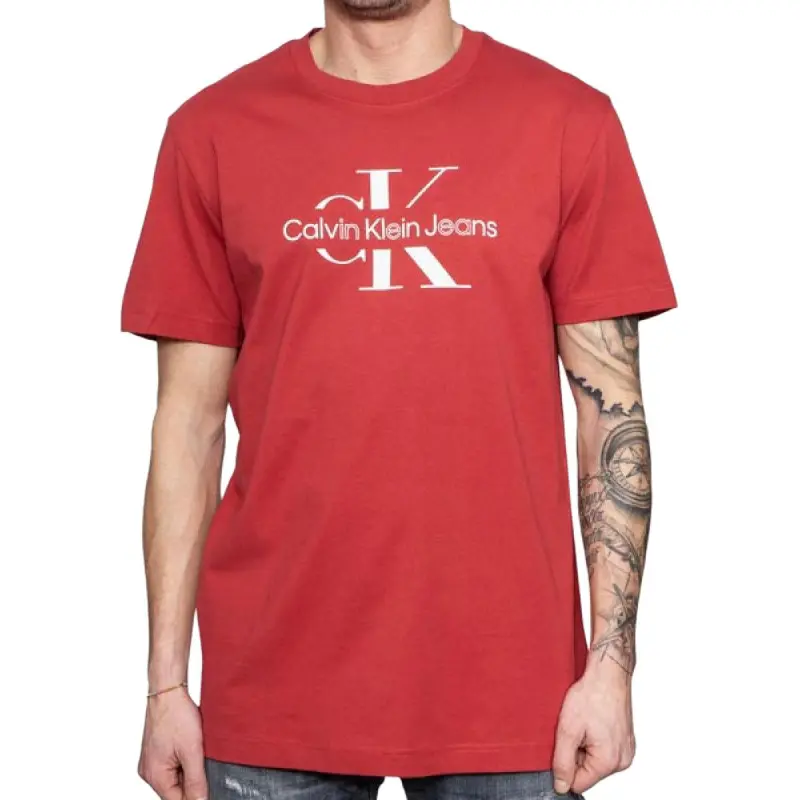 CALVIN KLEIN Outline Monogram Logo T Shirt T Shirt Men's Red-2