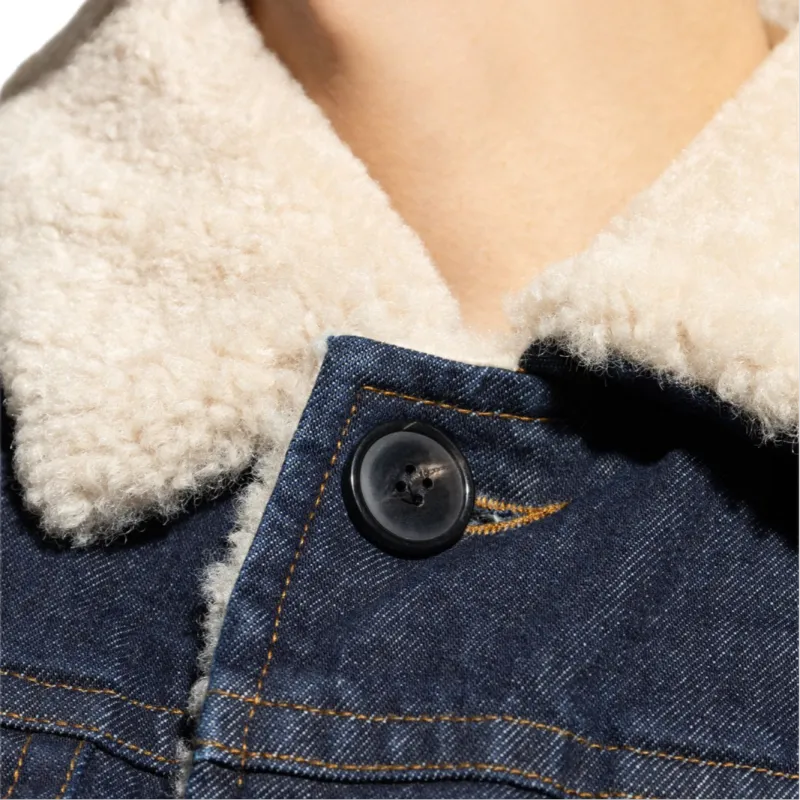 DRIES VAN NOTEN Faux Fur Collar Denim Jacket-5