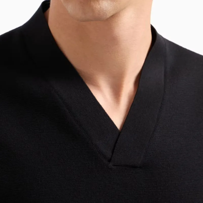 GIORGIO ARMANI Short sleeved V neck Jumper In Virgin Wool-4