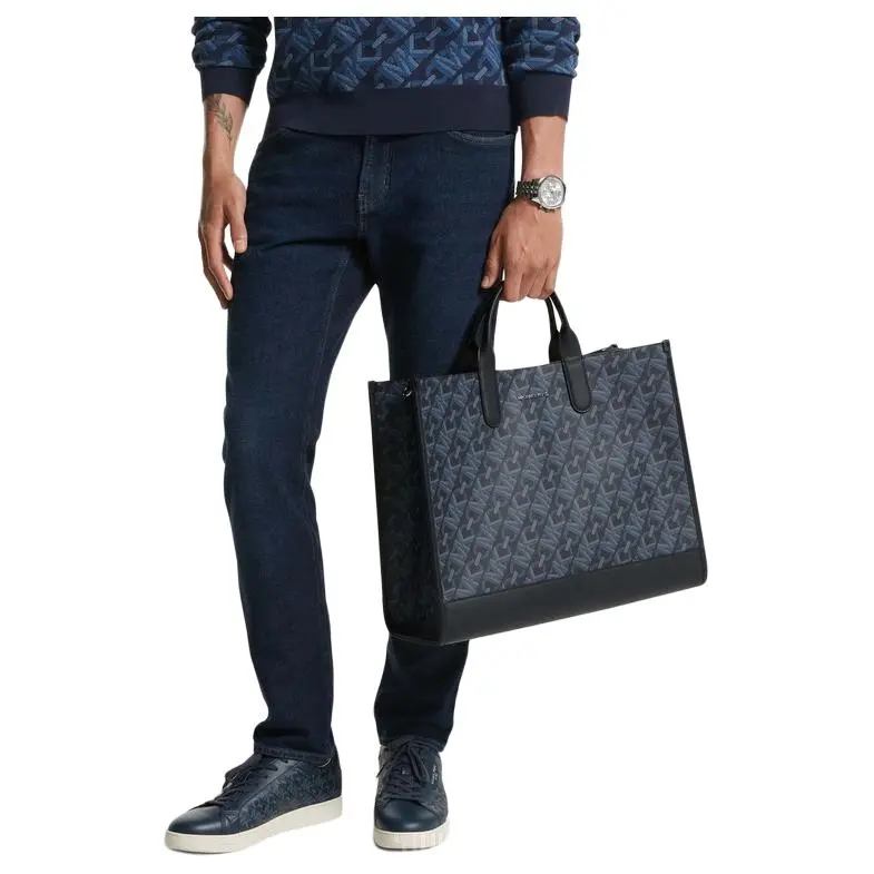 MICHAEL KORS Hudson Artificial Leather Tote Bag, Shopping Bag, Shoulder Bag, Handbag Men's Dark Blue-4