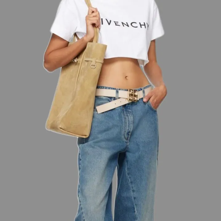GIVENCHY Two-Tone Design Calfskin Leather Belts Women's White Width: 3CM-2