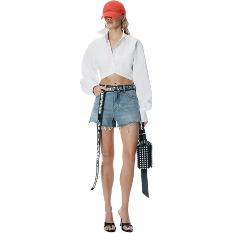 Alexander Wang White Logo Elastic Cropped Shirt White-5