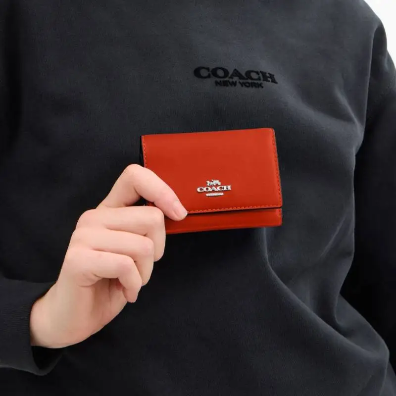 COACH Refined Calfskin Wallet Micro Unisex Orange-3