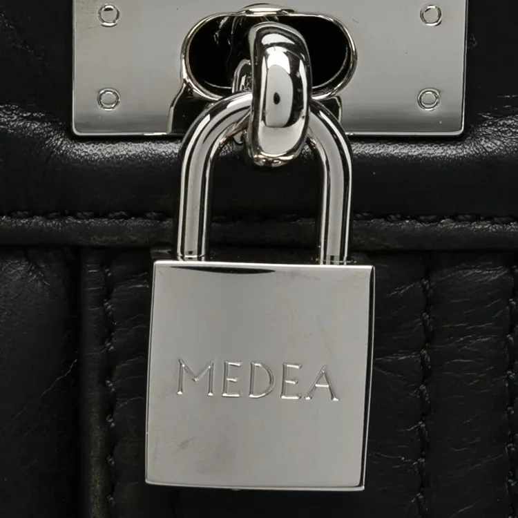 MEDEA Calfskin Tote Bag, Shopping Bag, Handbag Women's Black-3