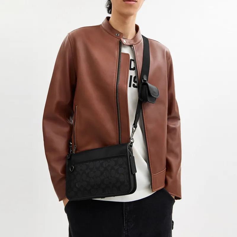 COACH Coated Canvas Shoulder Bag Crossbody Bag Men's Charcoal Gray-4