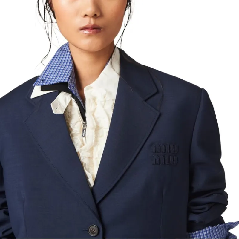 MIU MIU Single Breasted Mohair Coat Women's Marine Blue-3