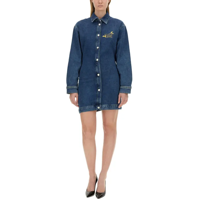 MOSCHINO Jeans Logo Embroidered Denim Mini Dress-1