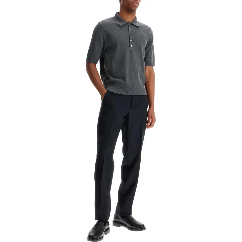THOM BROWNE 4 Bar Short Sleeved Knitted Polo Shirt-3