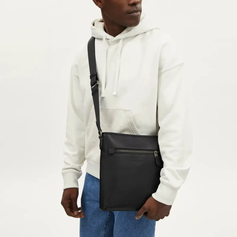 COACH Refined Pebble Leather With Smooth Calfskin Shoulder Bag, Crossbody Bag Medium Size Men's Black-4