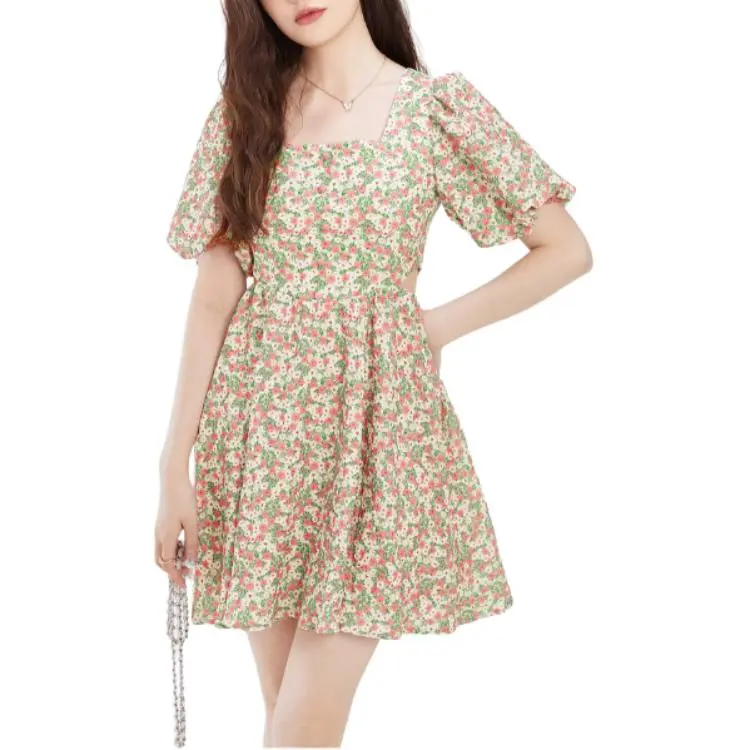 Fragment Short Sleeved Dress Women's Pink-3
