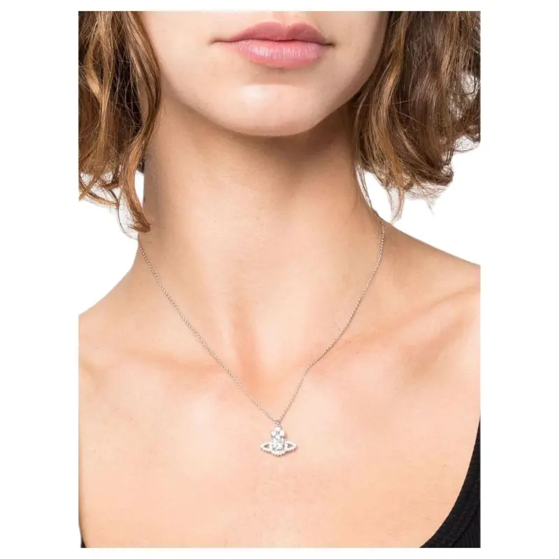 Vivienne Westwood Brass Saturn Logo Pendant Necklace Women's Silver-1