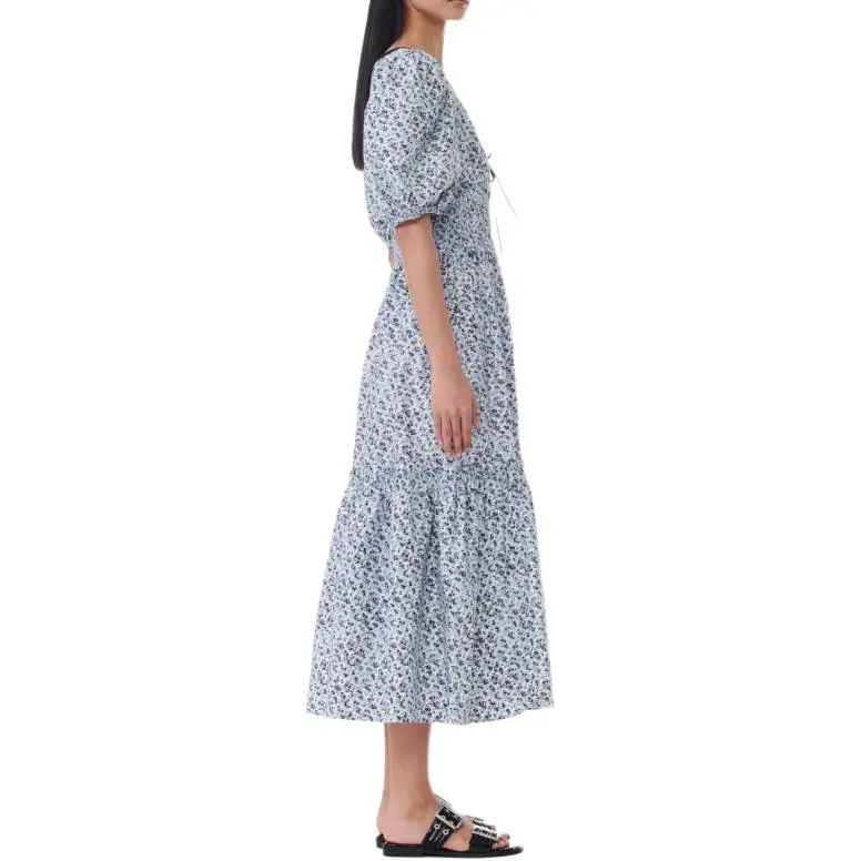 GANNI Floral Printed Long Smock Dress-3