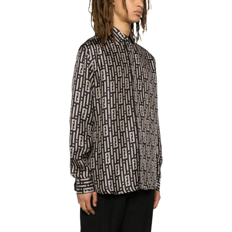 FENDI Monogrammed Collared Long Sleeved Shirt-4