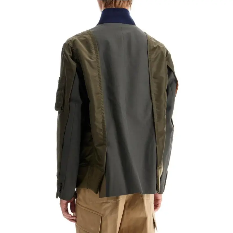 Sacai Contrast Panel Zip Up Long Sleeved Jacket-4