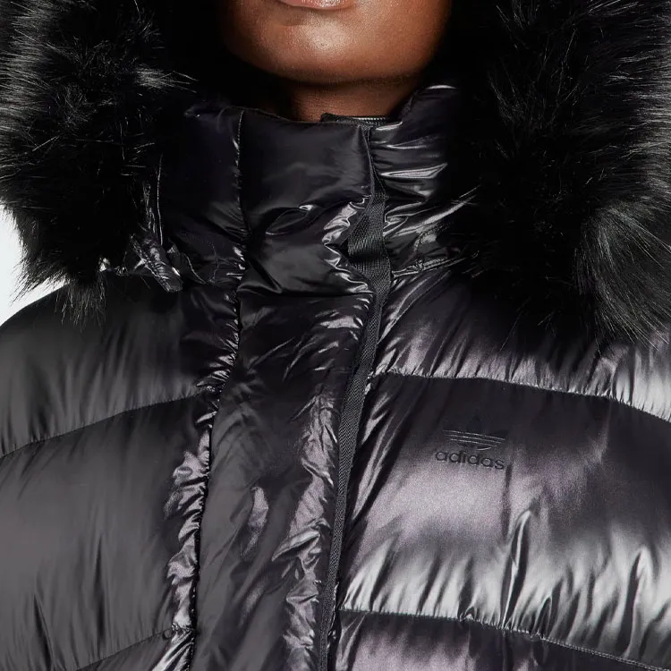 ダウンジャケット・コート adidas puffed long fur jacket black Adidas Originals PUFFED LONG FUR Down Jacket Women's Black