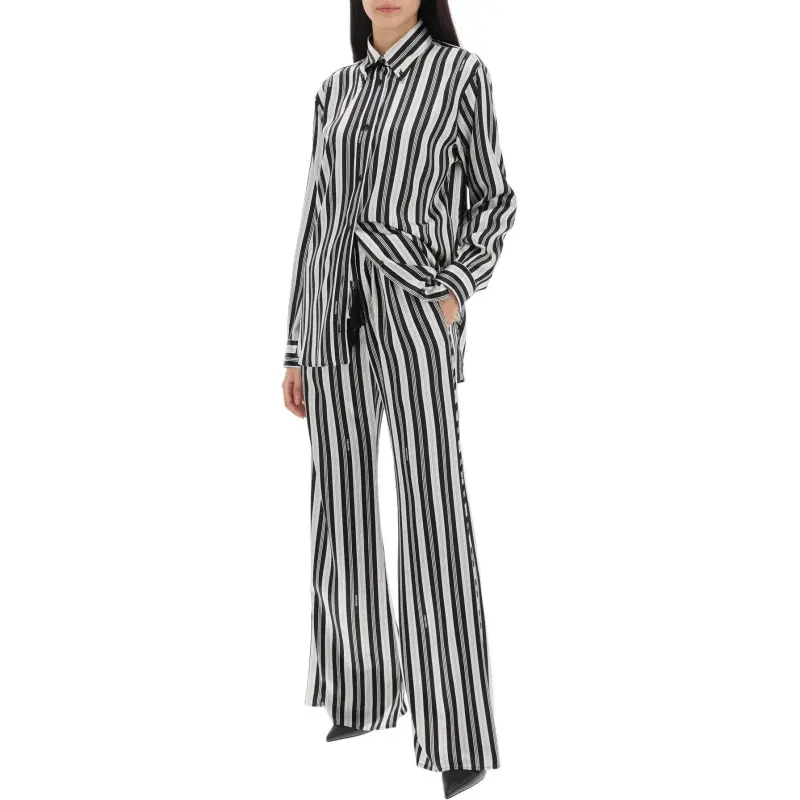 FENDI Striped Collared Long Sleeve Shirt-3