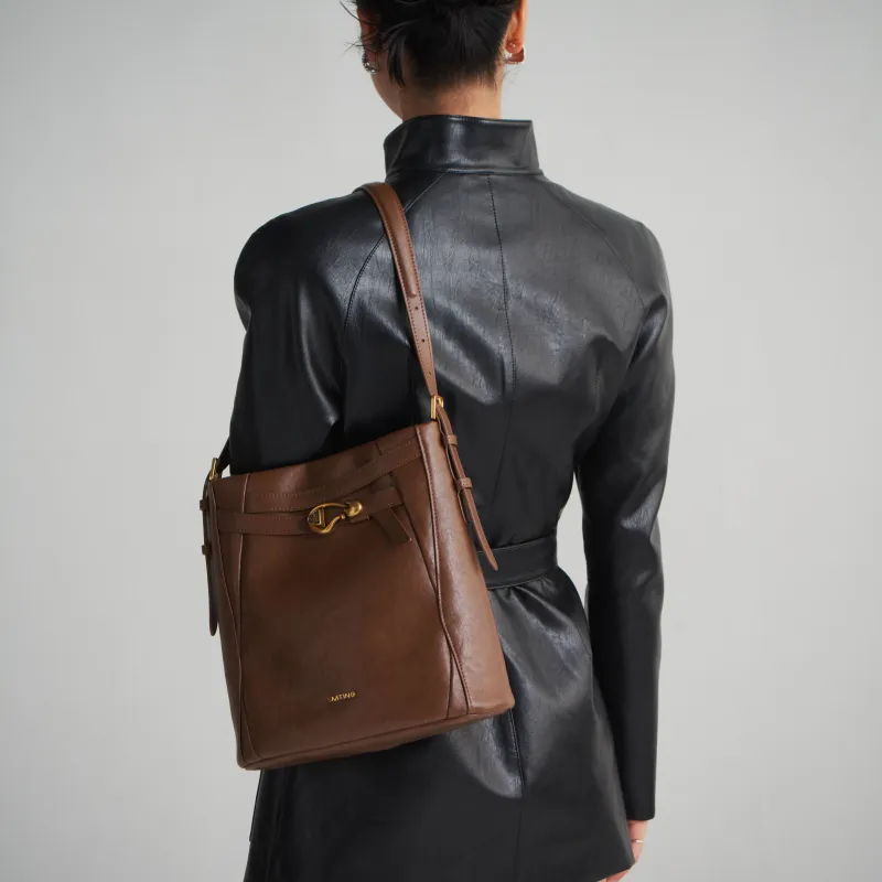 Simedin Cowhide Split Leather Bucket Bag, Shoulder Bag, Crossbody Bag Large Size Women's Coffee/Milk White-7