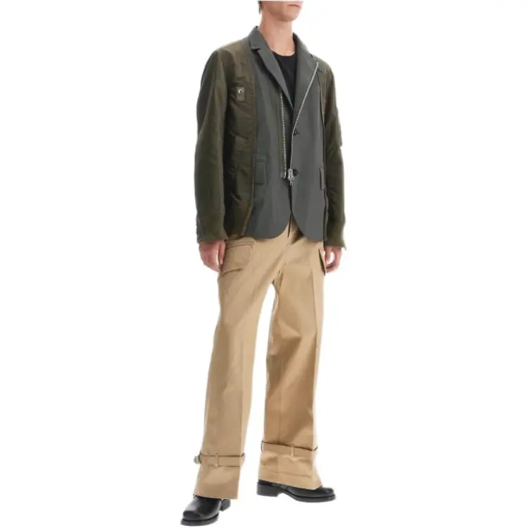 Sacai Contrast Panel Zip Up Long Sleeved Jacket-2