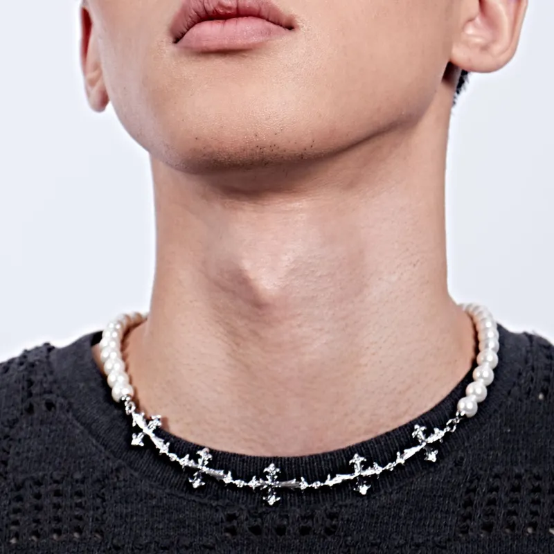 NothingButMini Pearl Agate Necklaces Unisex Gothic Urban Techwear Pure White/Black-2