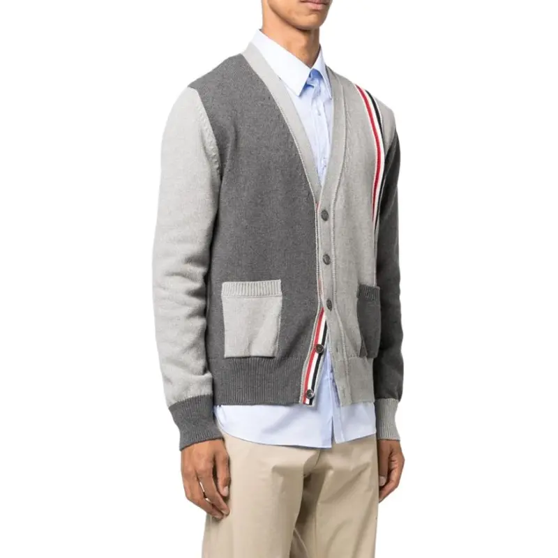 THOM BROWNE Funmix V-Neck Long-Sleeved Cardigan-3
