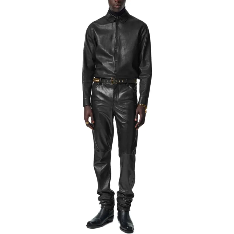 VERSACE Button Up Leather Shirt-1